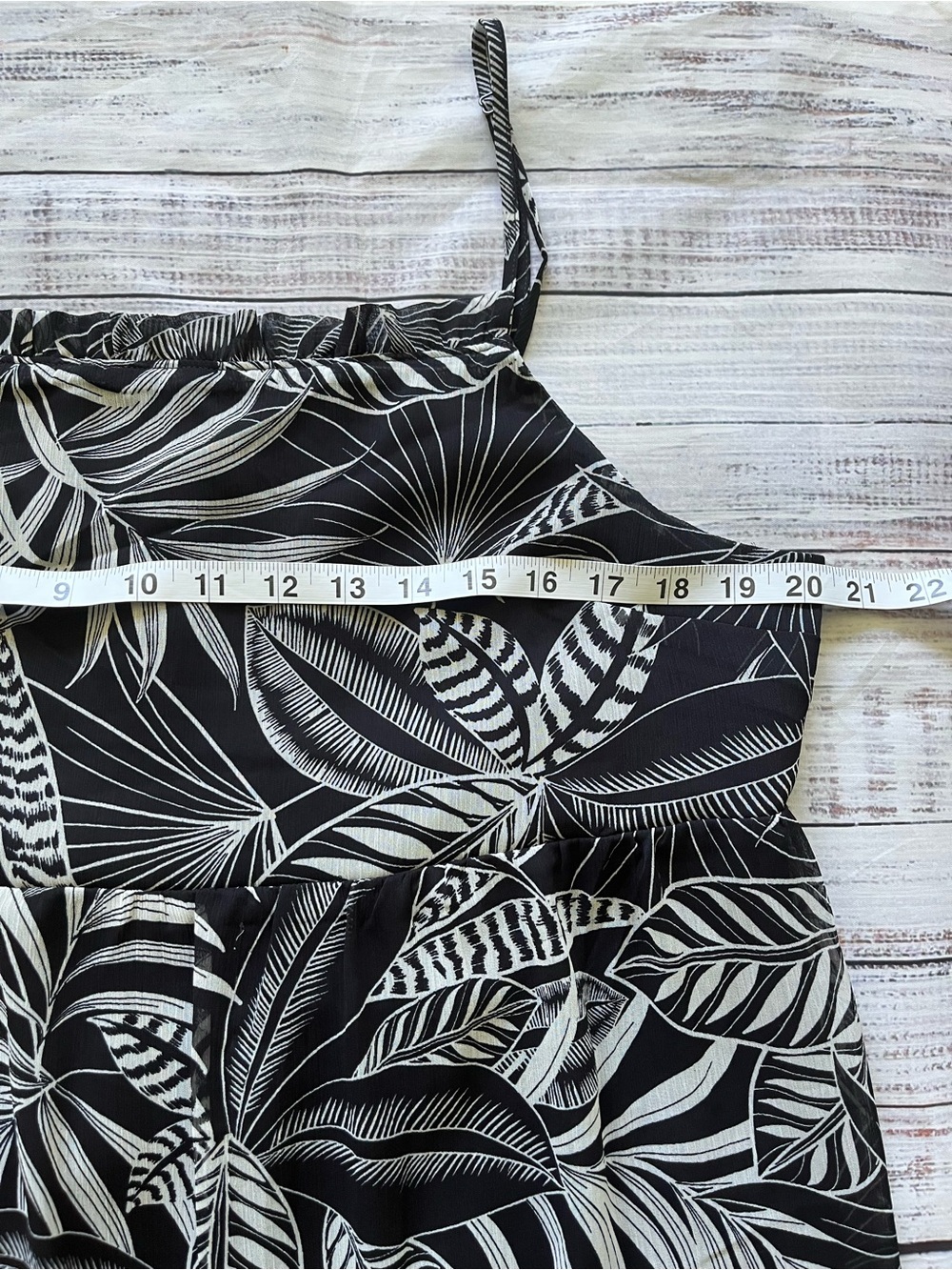 Banana Republic Black & Tan/White Smocked Maxi Dress Palm Leaves Tropical XL - Picture 7 of 7